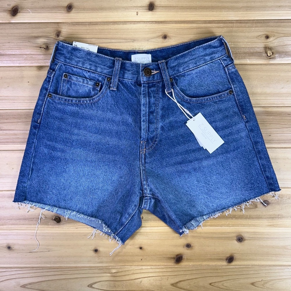 NEW Z Supply Shorts Womens 25 Everyday Hi Rise Mid Length Denim Blue Jean Shorts